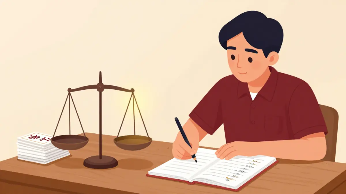 Ilustrasi pelajar Indonesia menimbang apakah bahasa mandarin sulit: kartu nada, karakter hanzi, dan buku tata bahasa