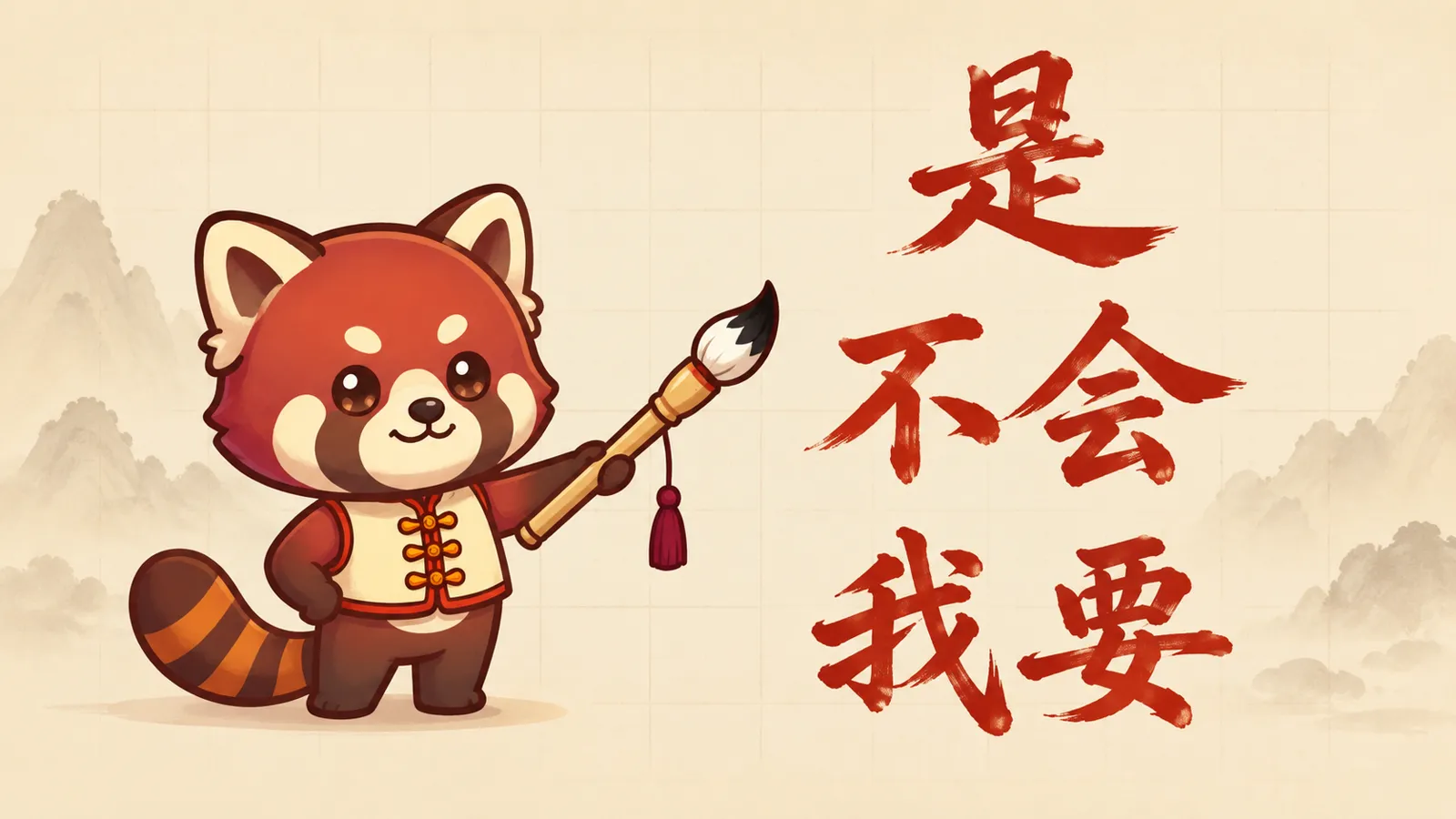 Ilustrasi arti kata Mandarin: kartu-kartu hanzi 意思, 加油, dan 我要 dengan pinyin serta terjemahan bahasa Indonesia