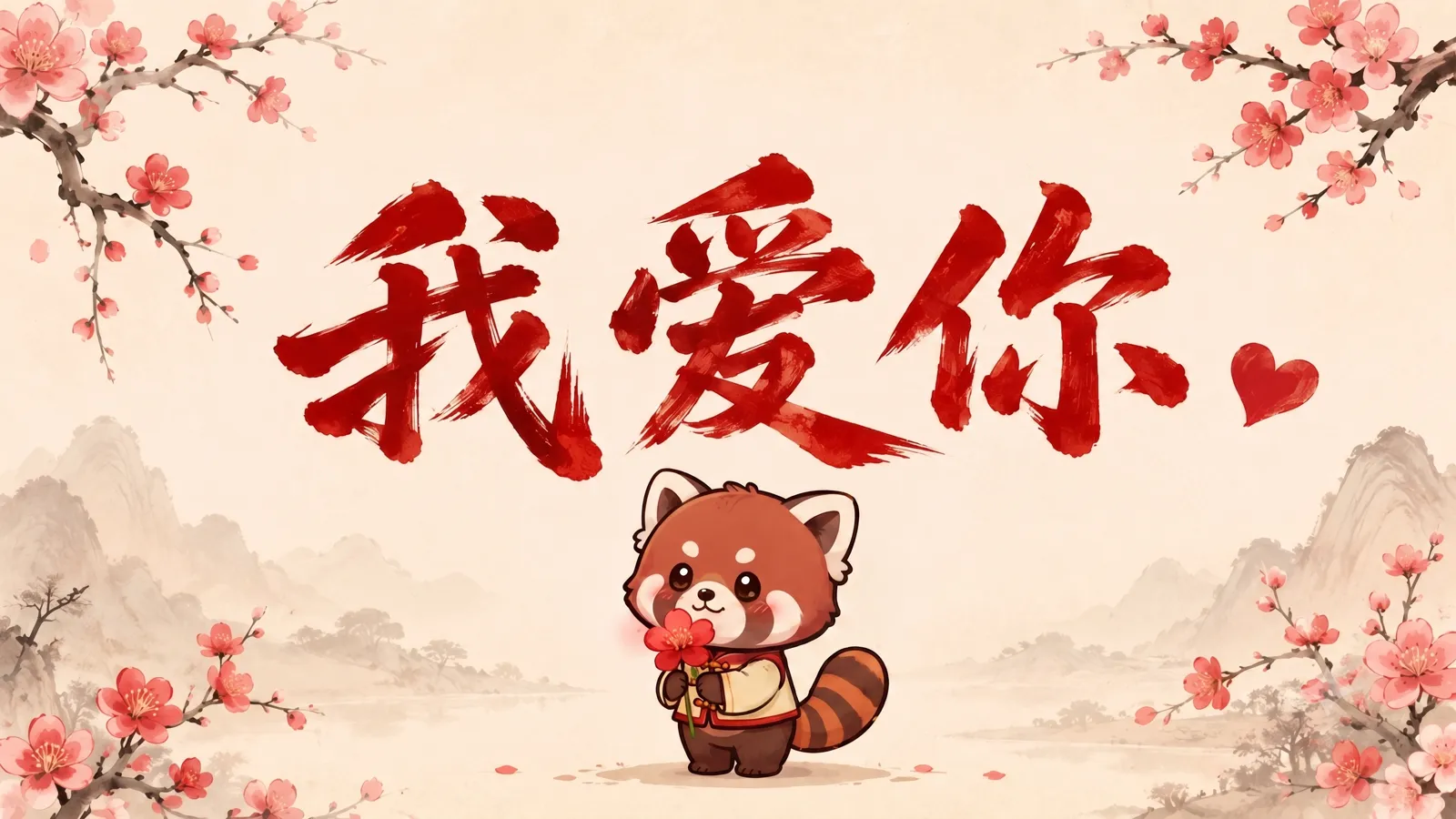 Ilustrasi sepasang orang muda dengan hanzi 我爱你 di antara mereka, menggambarkan i love you bahasa Mandarin dan maknanya
