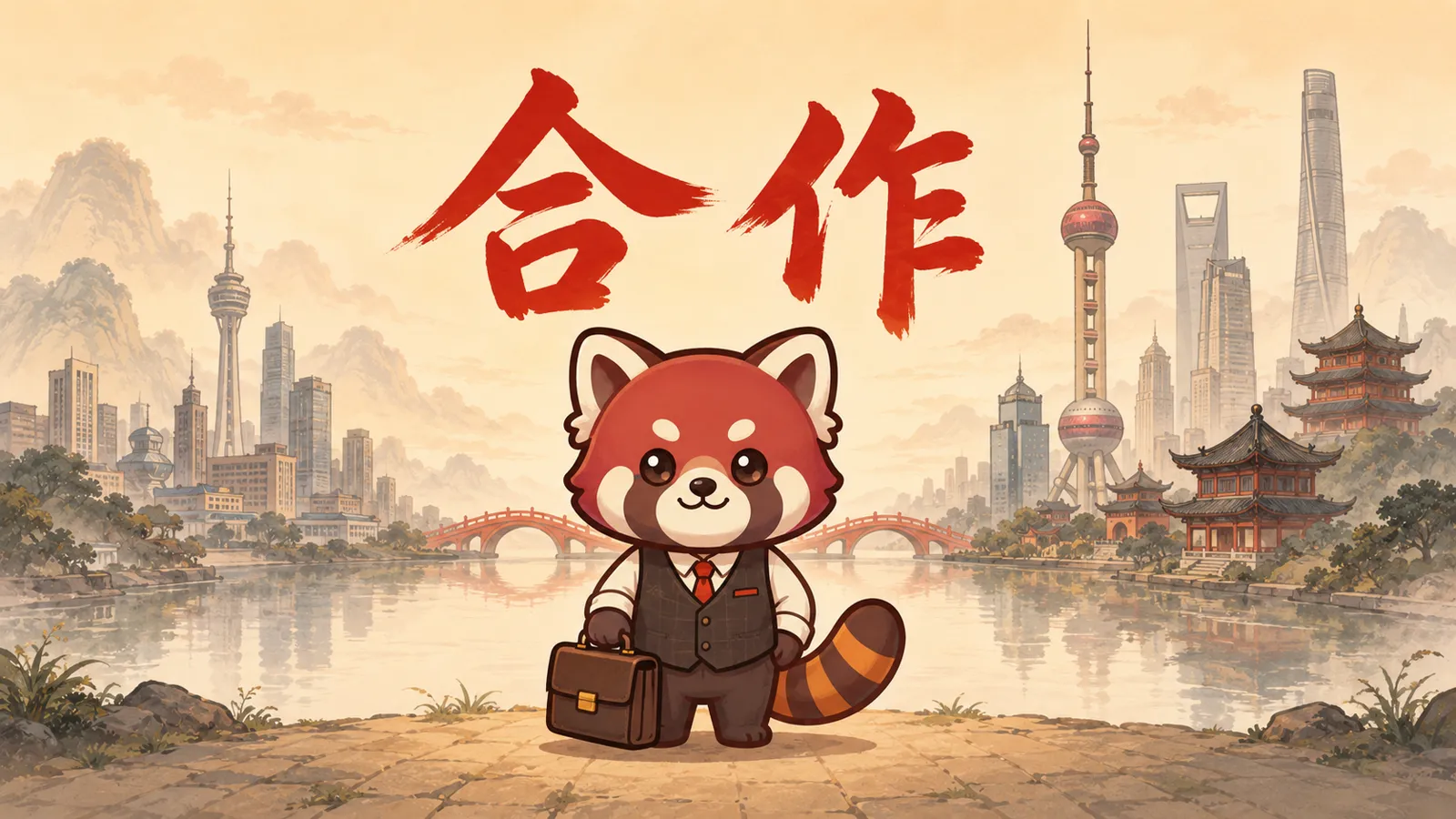 Meja negosiasi dagang Indonesia dan Tiongkok, suasana Mandarin bisnis Indonesia China dengan dokumen kontrak dan kontainer