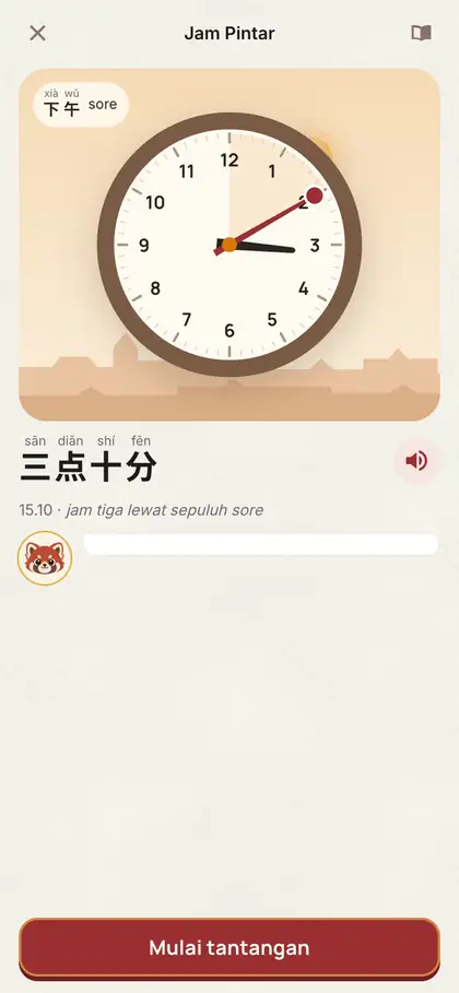 Game Jam Pintar: jarum menit diseret ke angka 6 dan bacaan berubah menjadi 三点半