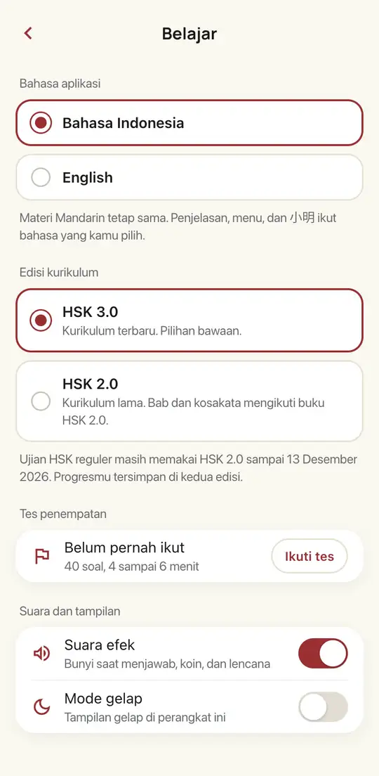 Mengganti bahasa aplikasi ke English di Pengaturan, lalu Beranda tampil dalam bahasa Inggris
